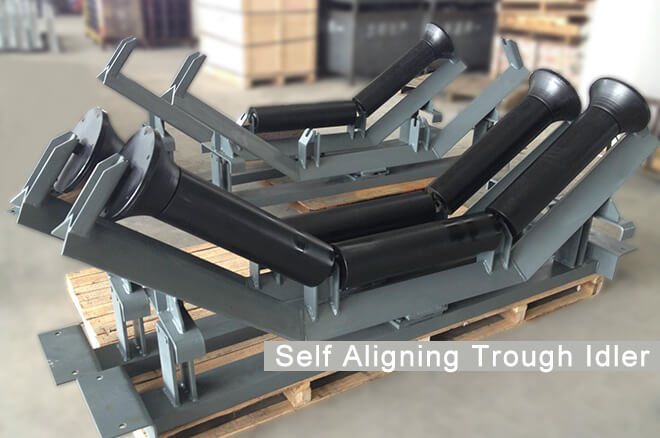 Self aligning trough idler